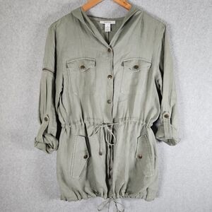 Style & Co. 100% Linen Jacket Utilty Military Hooded Womens S 6 Small Medium